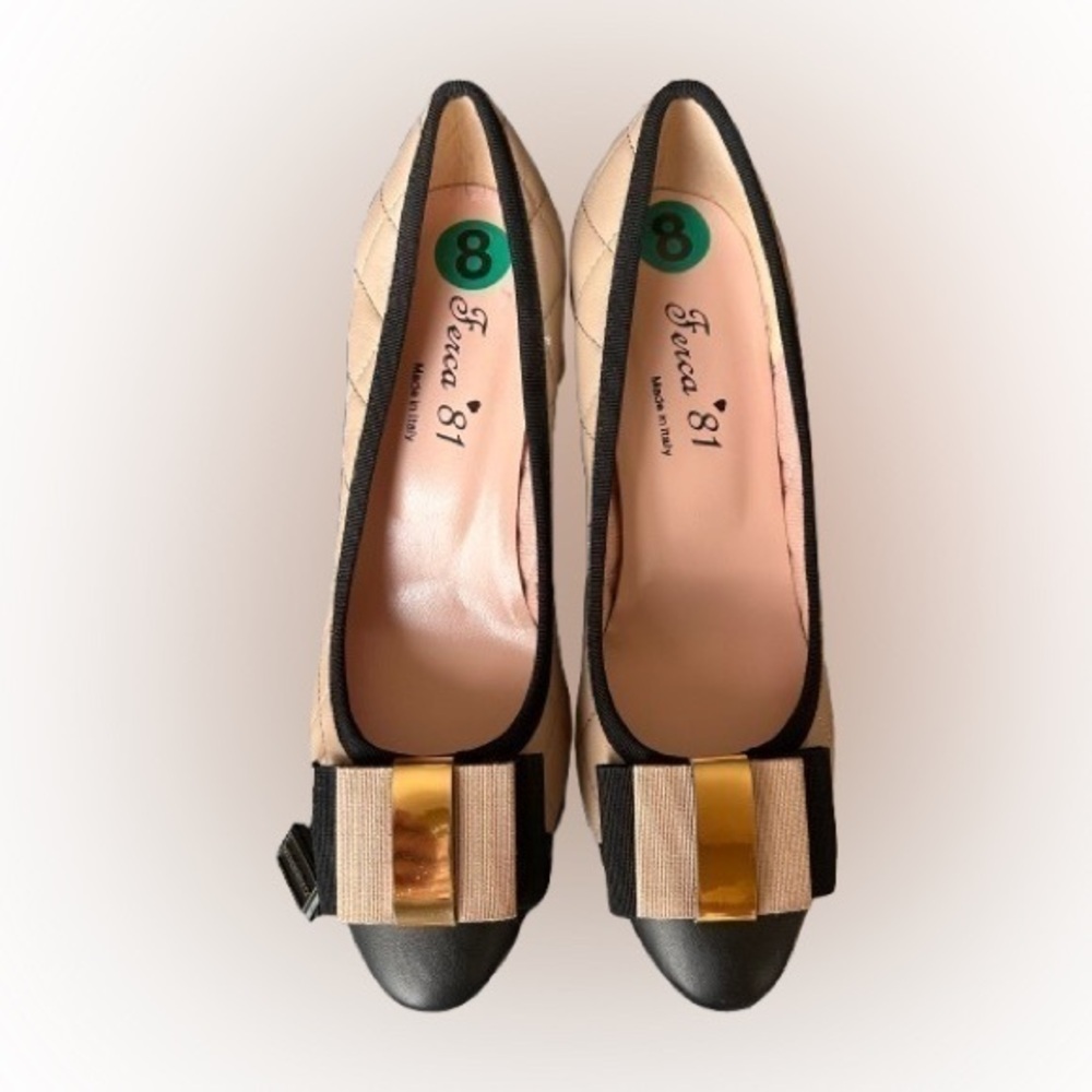 NWT FERCA 81, Women Leather Shoes, Tan and Cream, Size 8